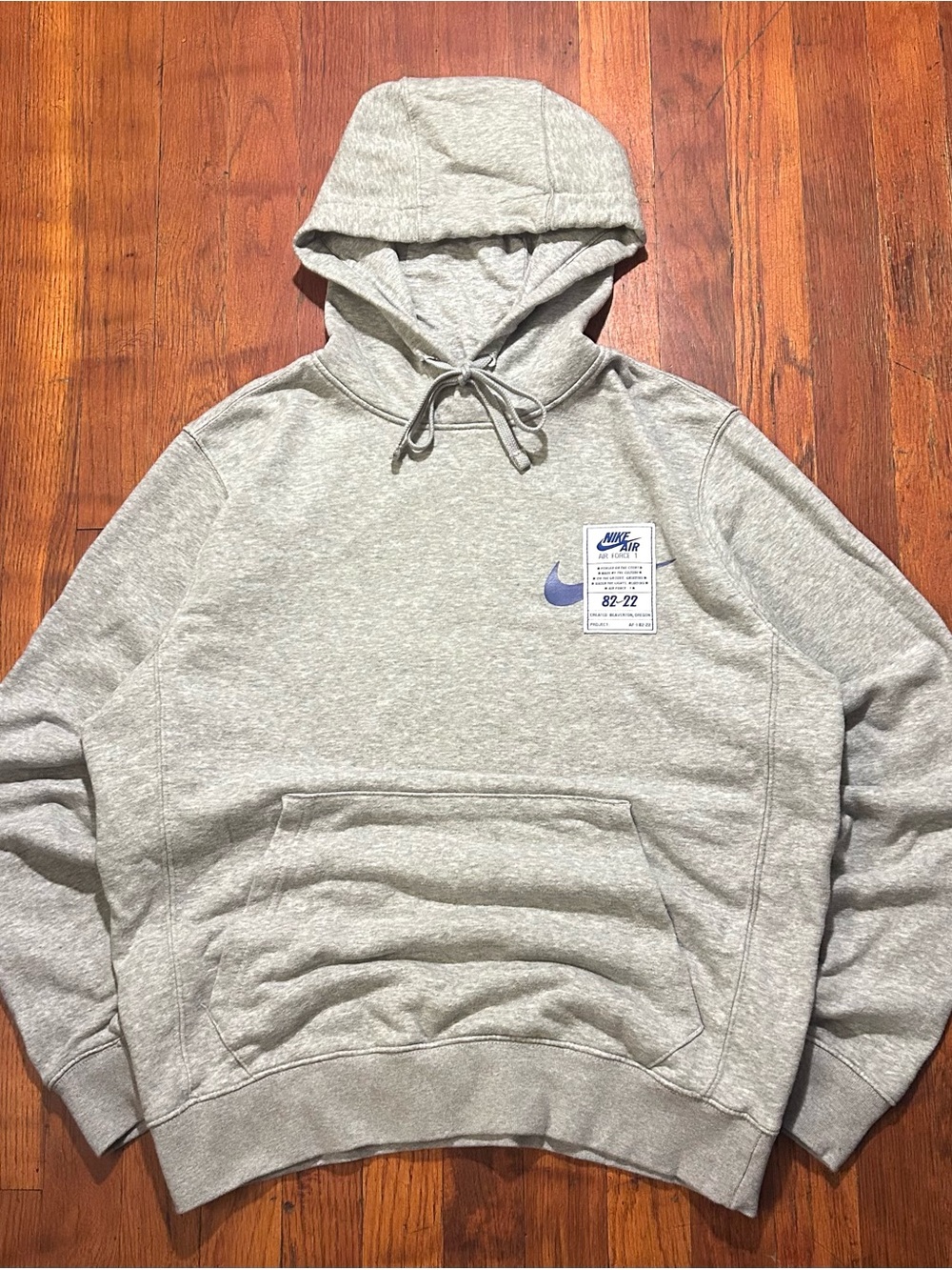 Nike Air Force 1 82-22 40th Anniversary Swoosh Logo Gray Hoodie Sweatshirt M